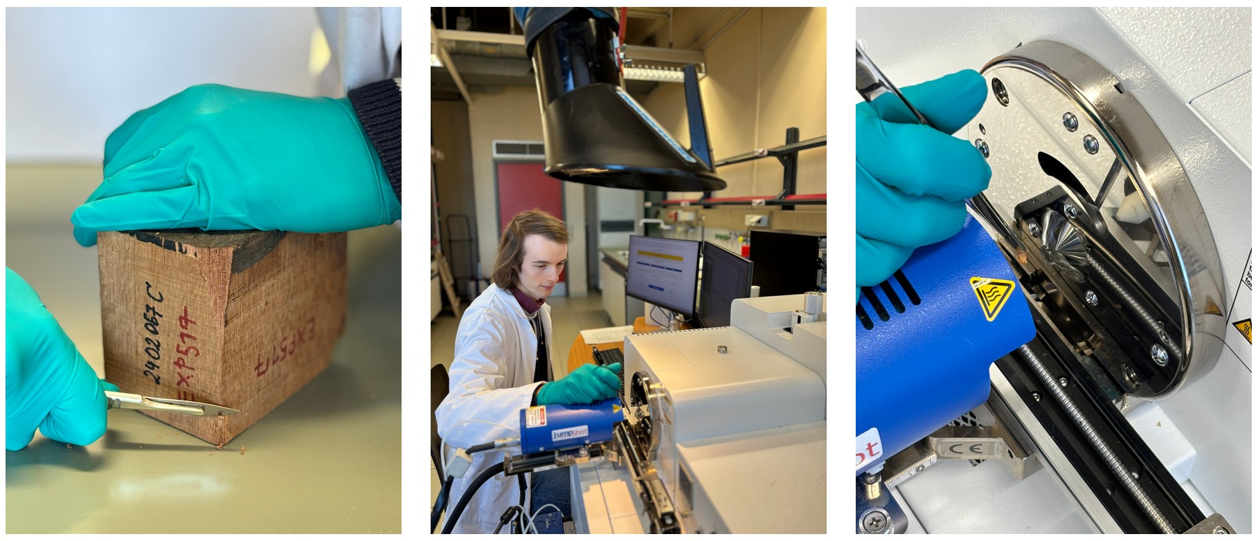 Analysing a piece of wood using the mass spectrometer